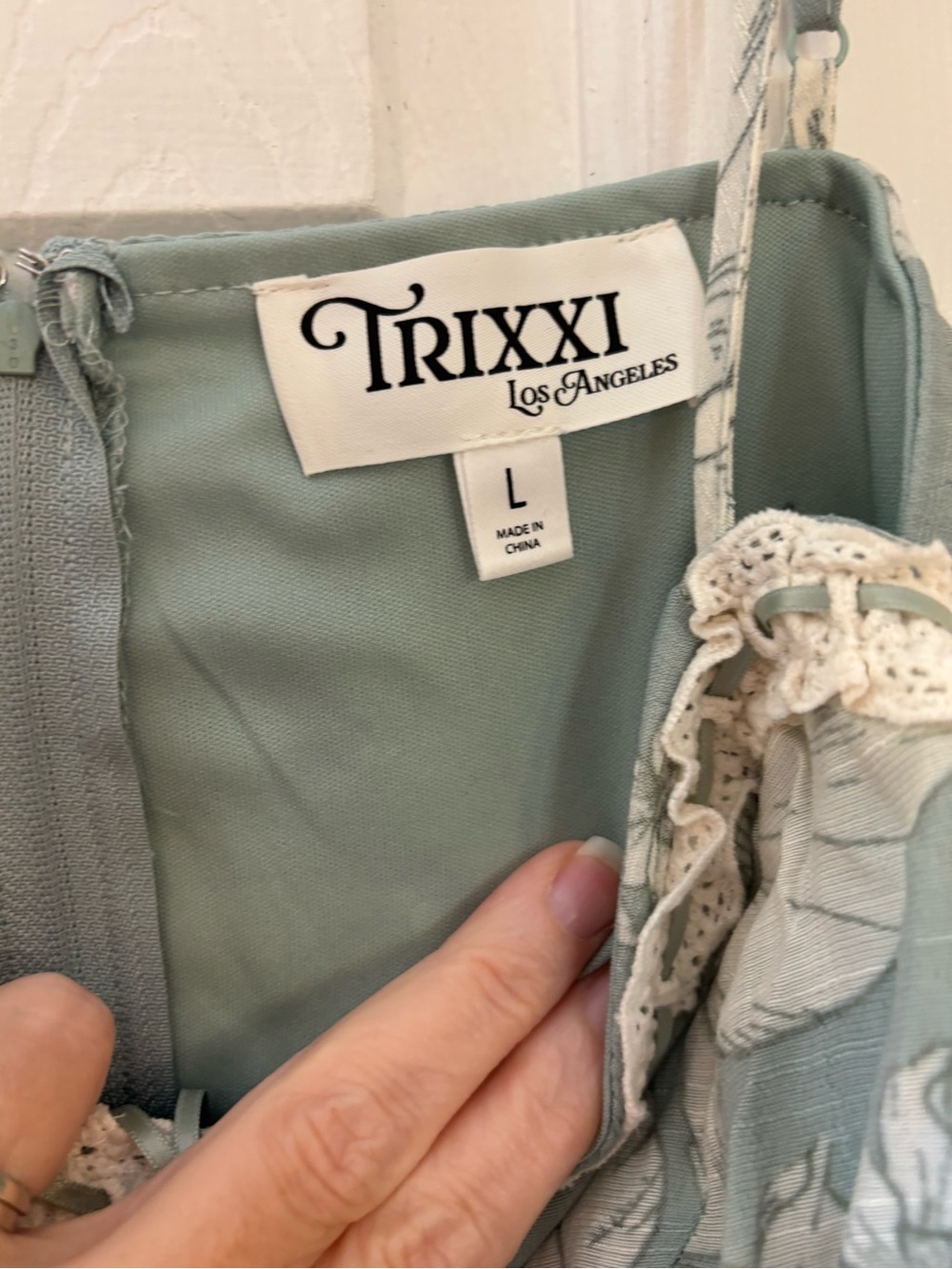 Trixxi Sage Green Floral Tiered Maxi Dress with White Print - Picture 2 of 2
